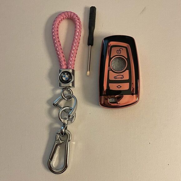 BMW Logo key fob Keychain in Pink & Key Fob Cover in pink & black NWT - Picture 2 of 6